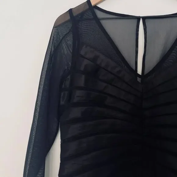 Vintage Dressbarn Women's Black Ribbed 90s Goth V-neck Corset Style Blouse sz 10 - Picture 3 of 13